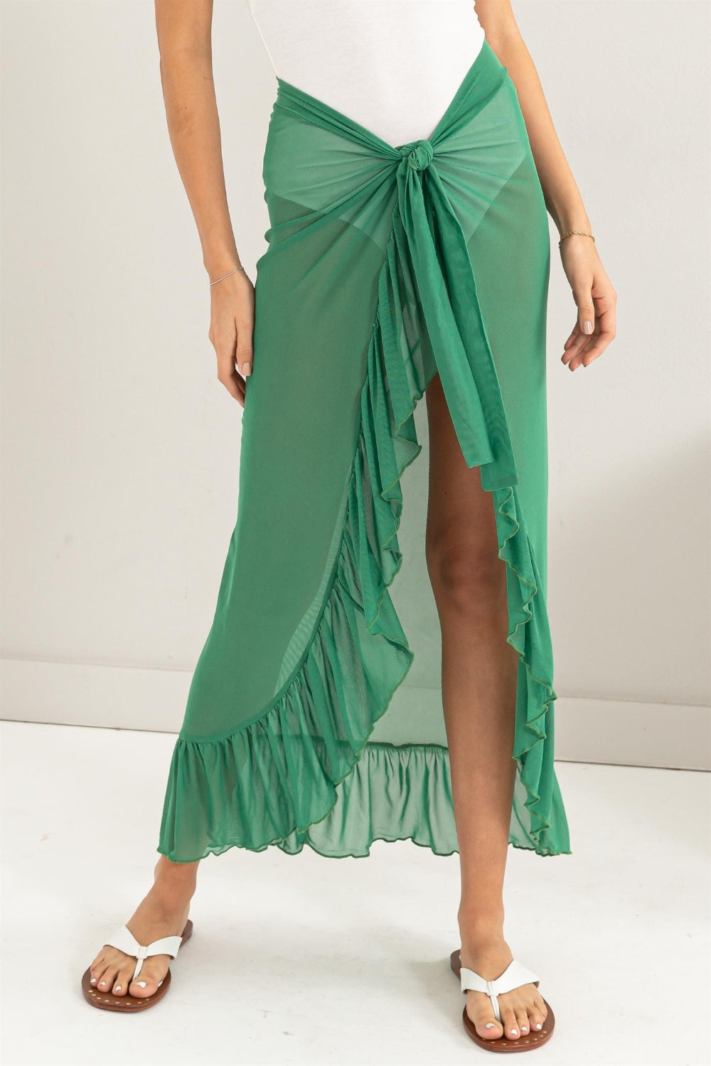 HYFVE Ruffle Trim Cover Up Sarong Skirt  Trendsi Green S 