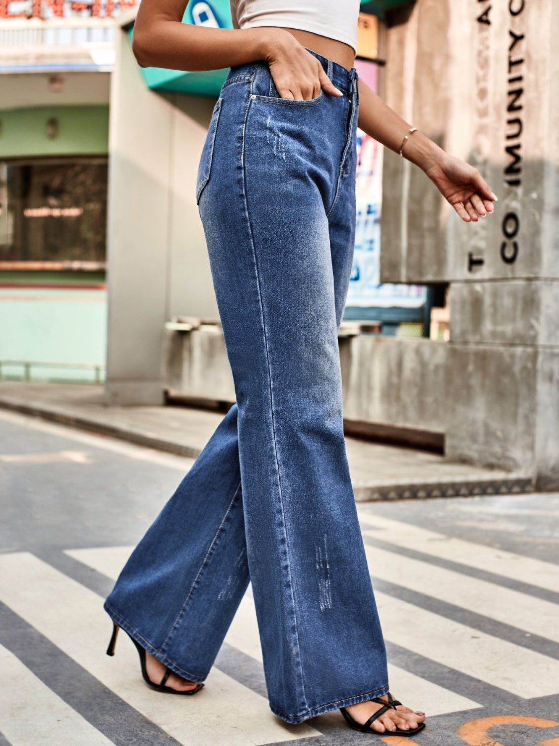 High Rise Bootcut Jeans with Pockets  Trendsi   