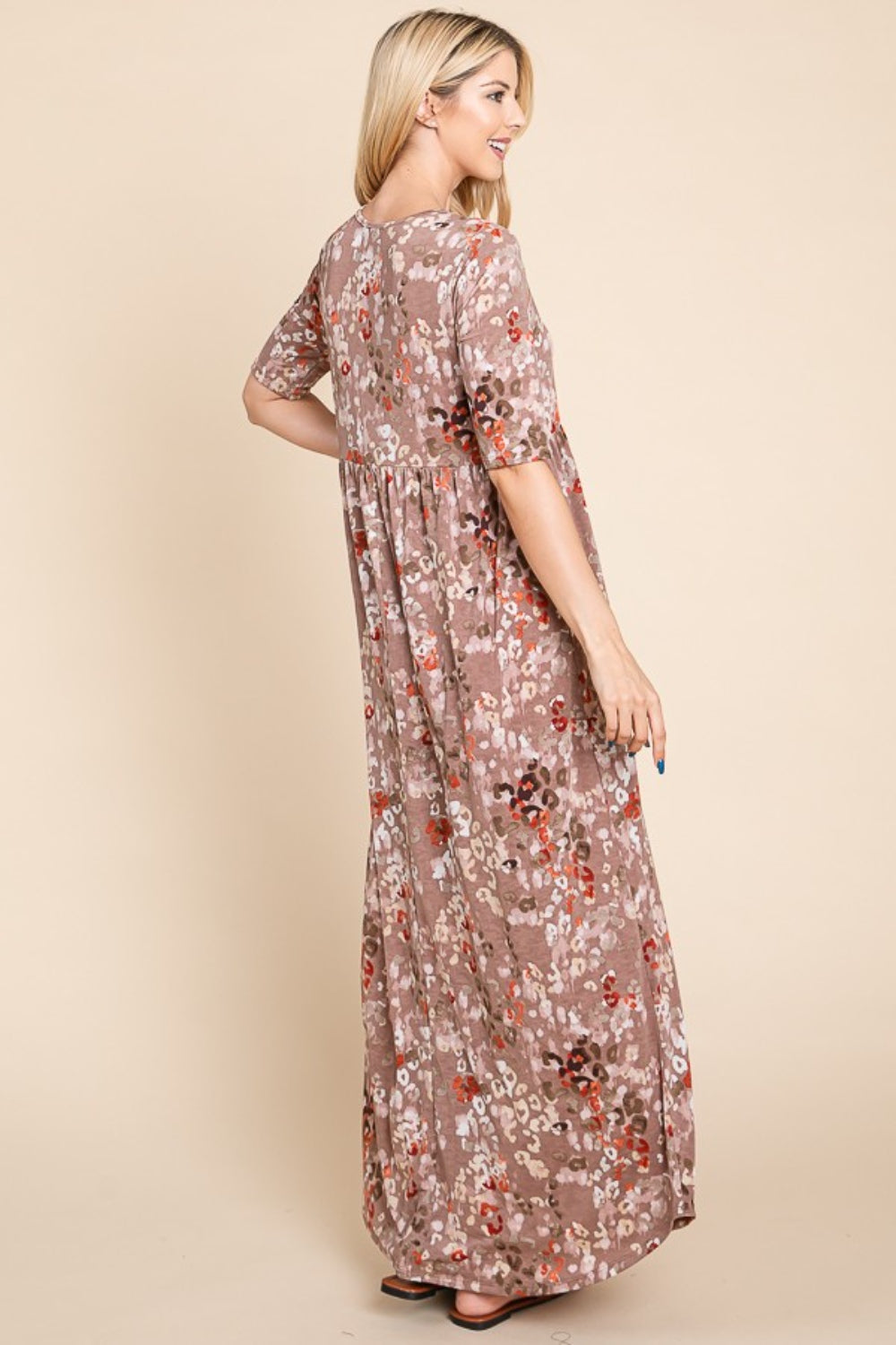 BOMBOM Printed Shirred Maxi Dress  Trendsi   