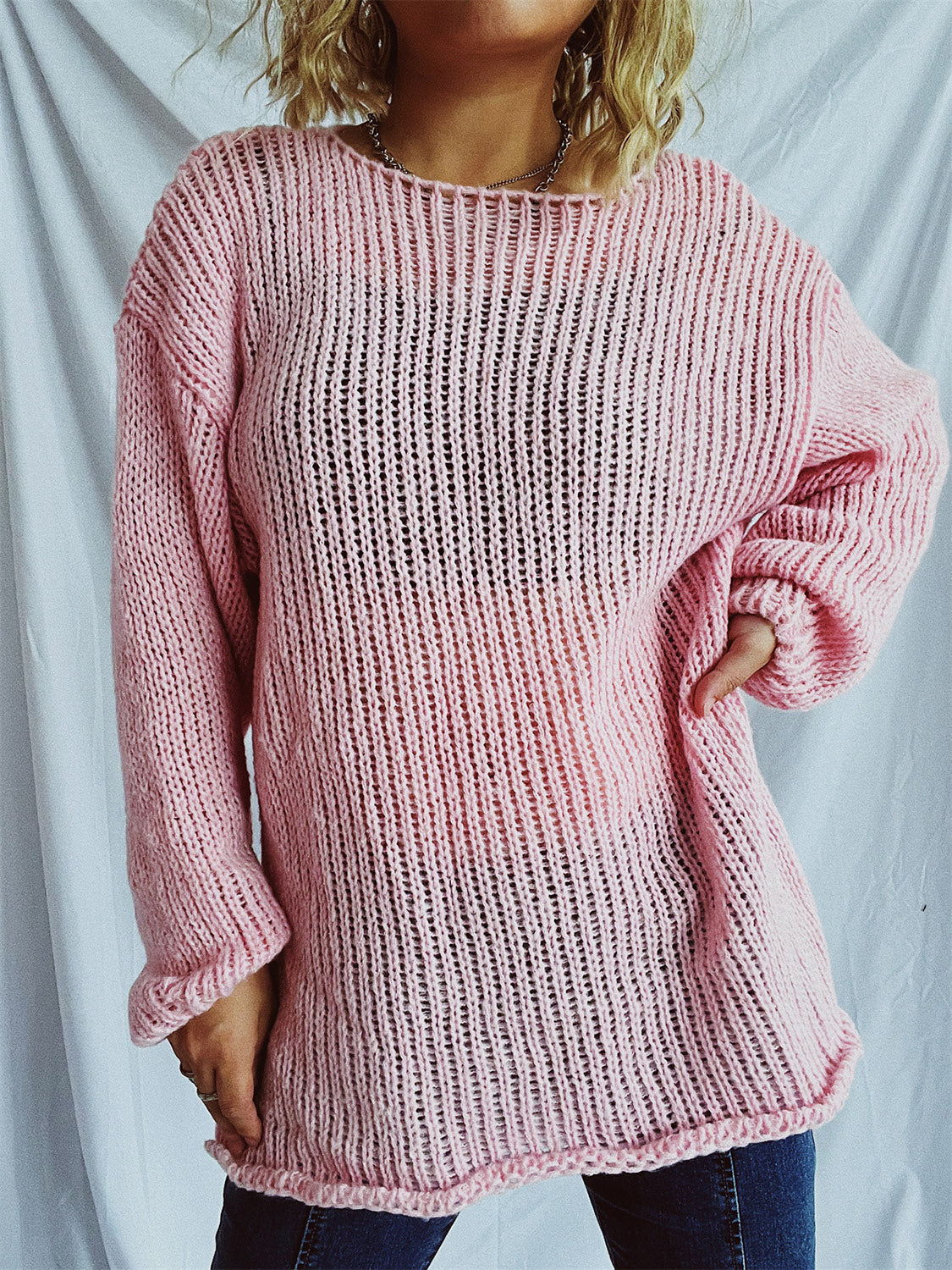 Boat Neck Dropped Shoulder Sweater  Trendsi Blush Pink One Size 