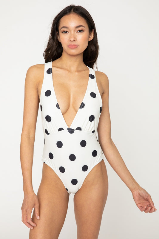 Marina West Swim Beachy Keen Polka Dot Tied Plunge One-Piece Swimsuit  Trendsi Ivory S 