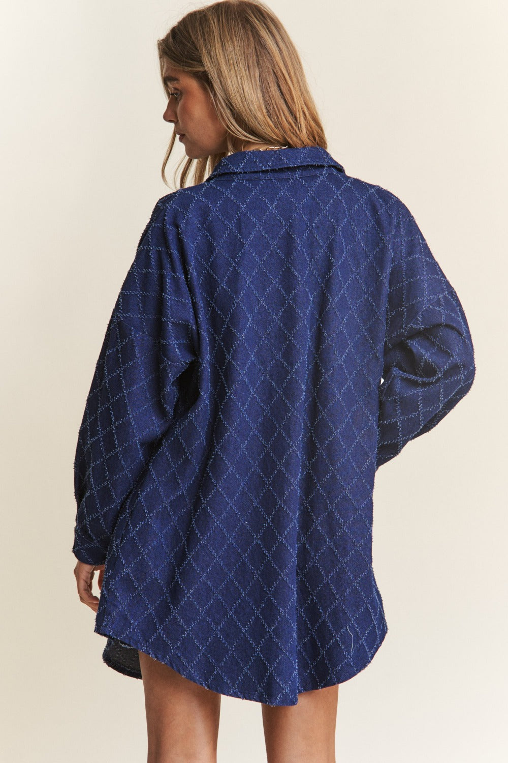 J.NNA Rhombus Stitched Button Up Denim Shacket  Trendsi   