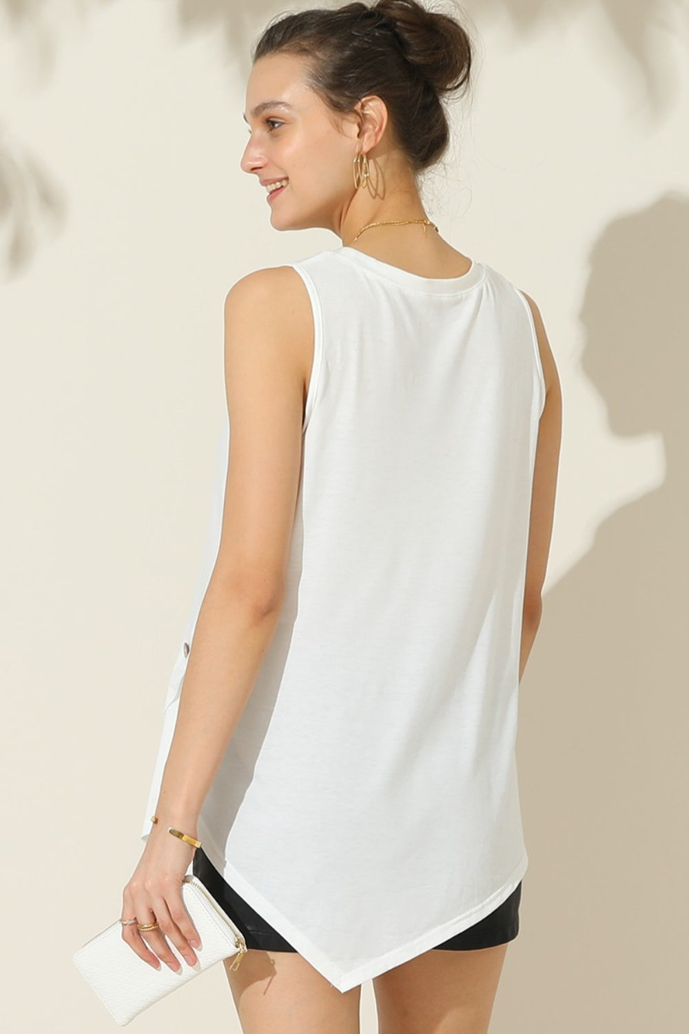 Ninexis Round Neck Button Side Tank Blouse Trendsi   