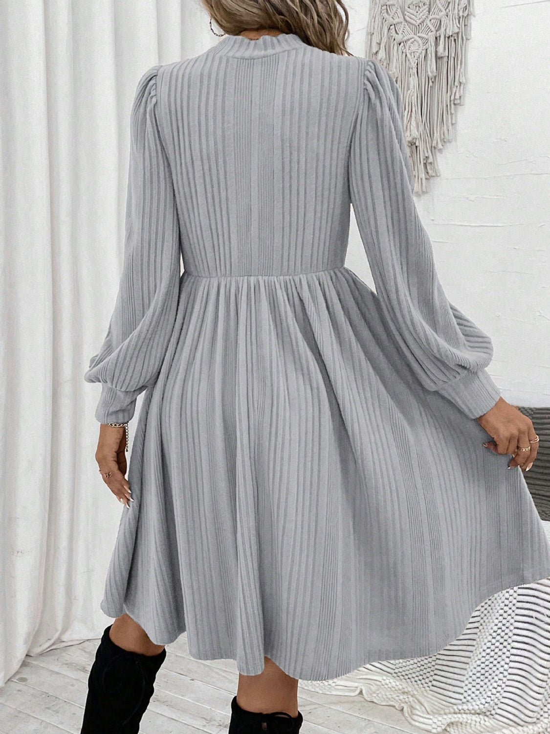 Textured Turtleneck Long Sleeve Dress  Trendsi   