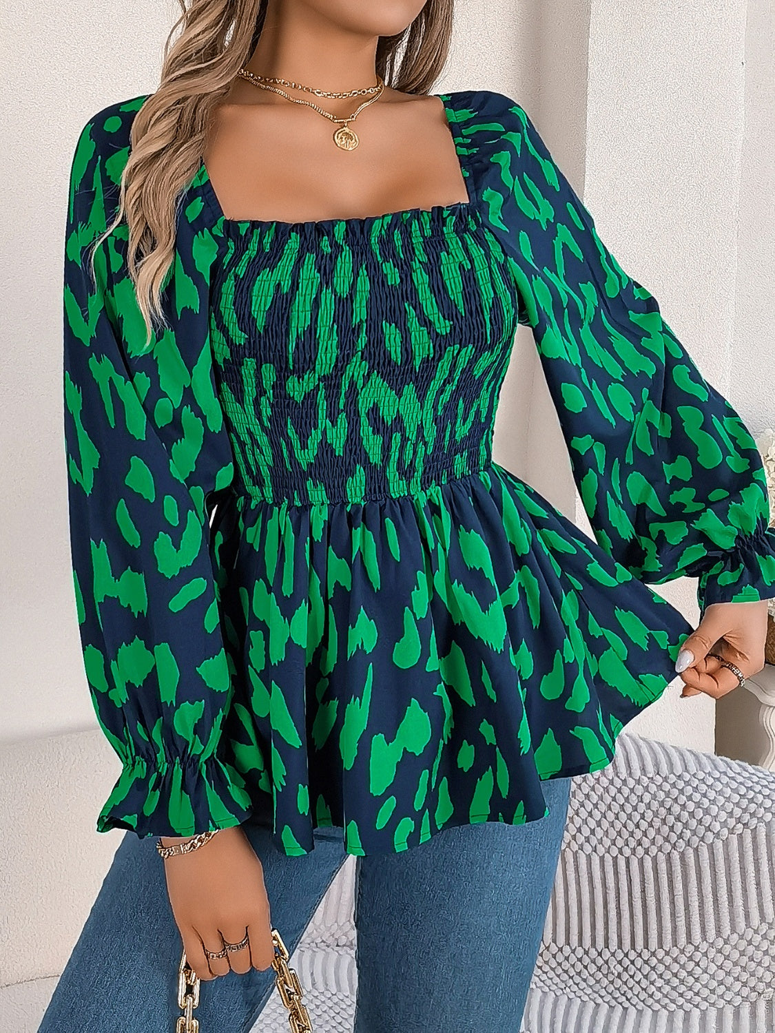 Square Neck Flounce Sleeve Blouse Blouse Trendsi   