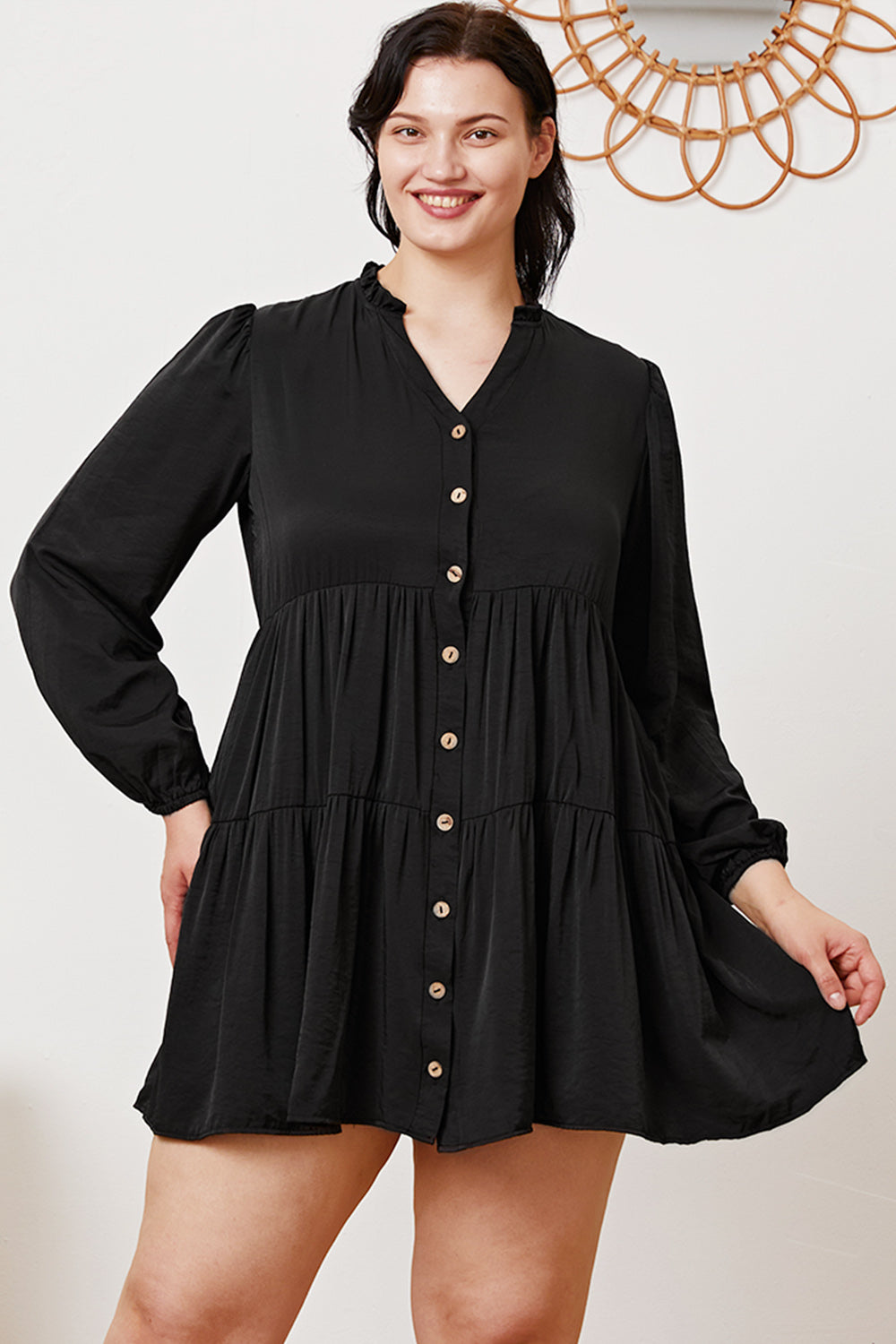 Ruffled Button Up Long Sleeve Tiered Shirt  Trendsi   