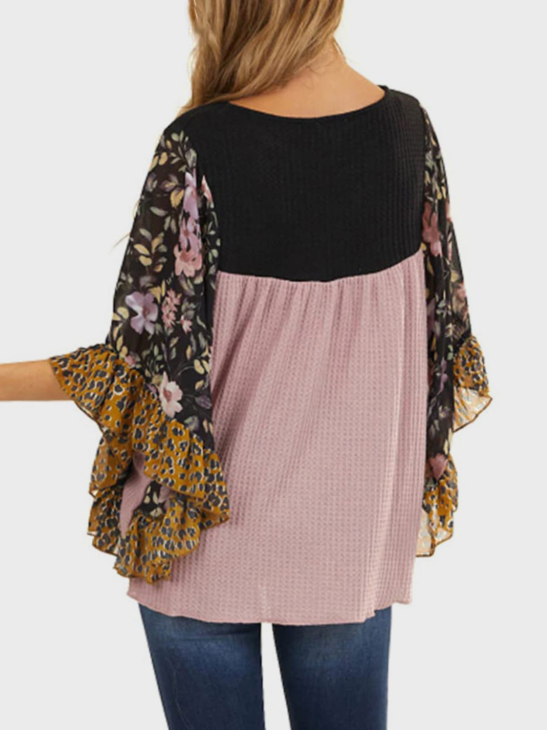 Full Size Printed Round Neck Three-Quarter Sleeve Blouse  Trendsi   