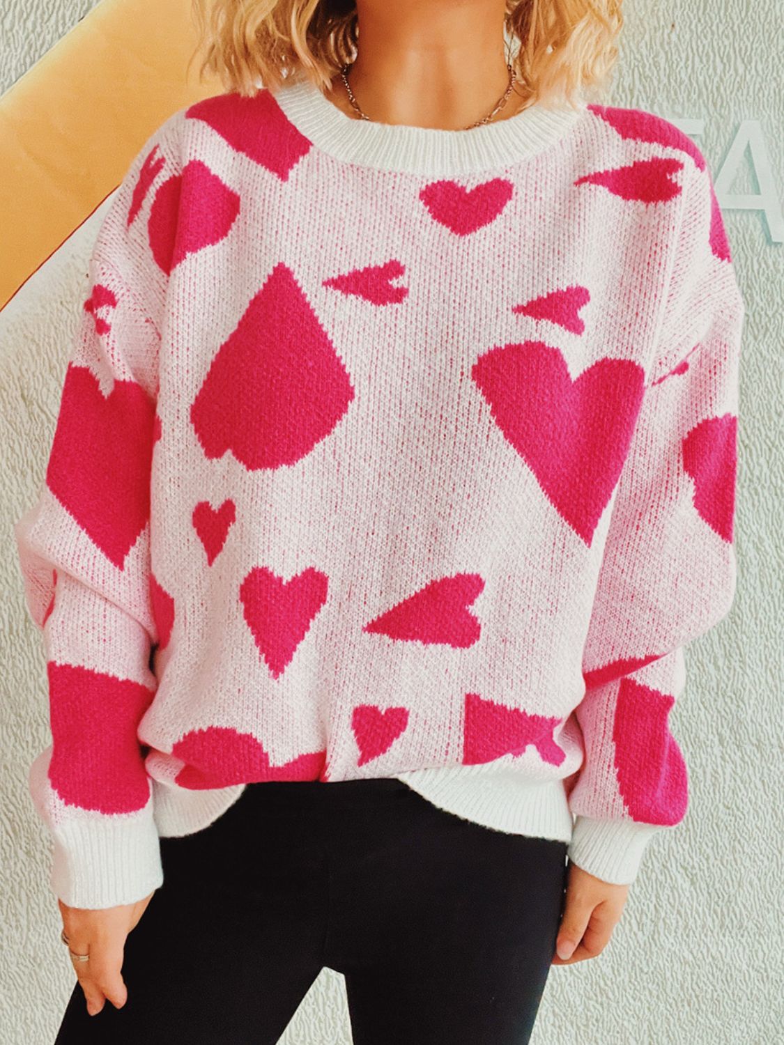 Heart Round Neck Long Sleeve Sweater  Trendsi   