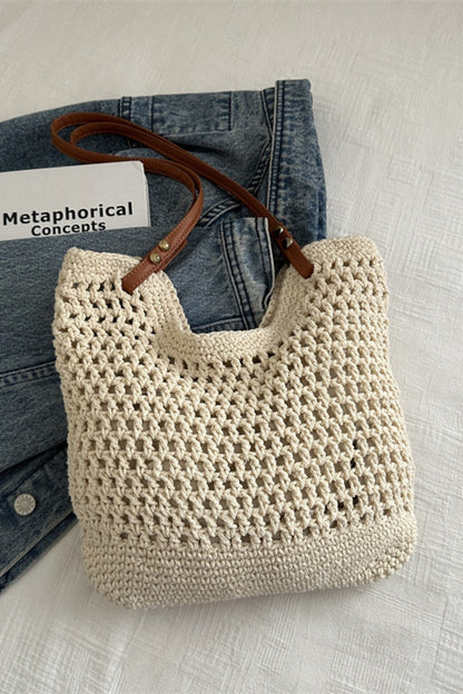 Openwork Woven Tote Bag  Trendsi Ivory One Size 