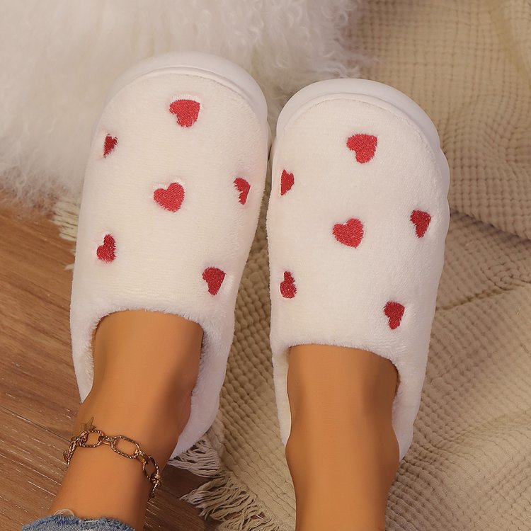 Heart Round Toe Flat Slippers  Trendsi   