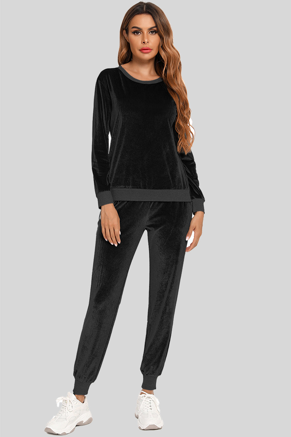 Round Neck Long Sleeve Loungewear Set with Pockets  Trendsi Black S 