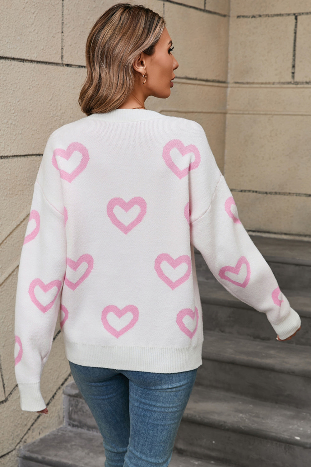 Angel Wings Heart Round Neck Dropped Shoulder Long Sleeve Sweater  Trendsi   