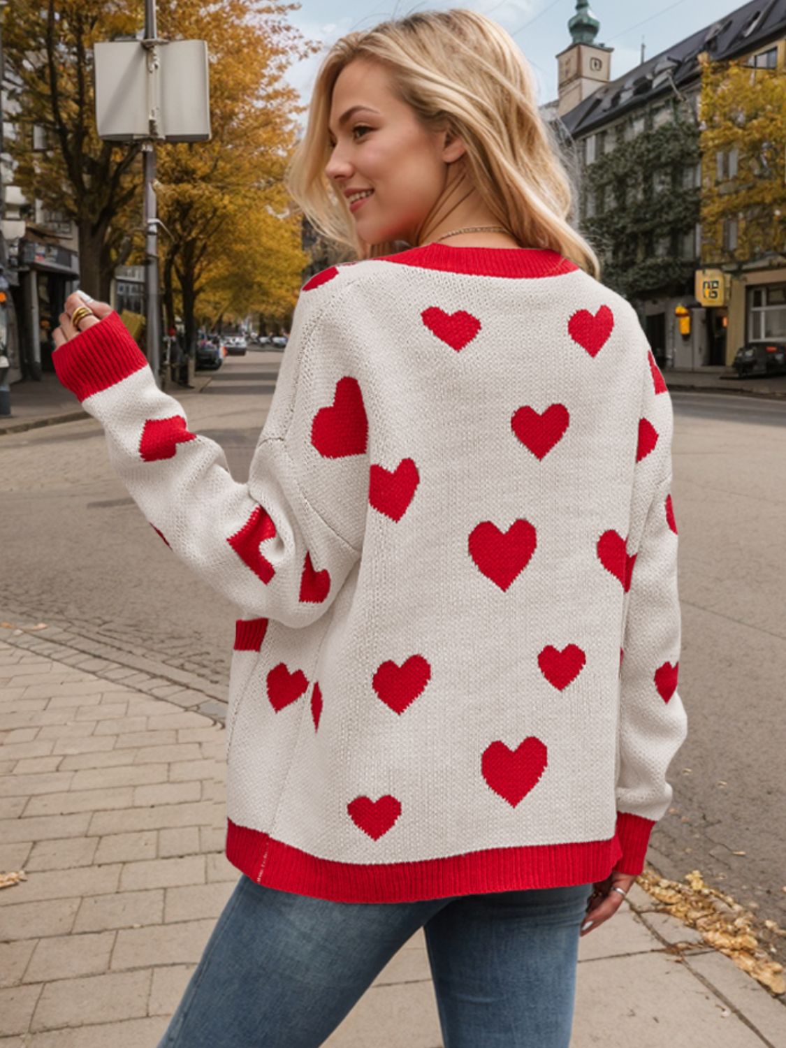 Heart Button Up Dropped Shoulder Long Sleeve Cardigan  Trendsi   