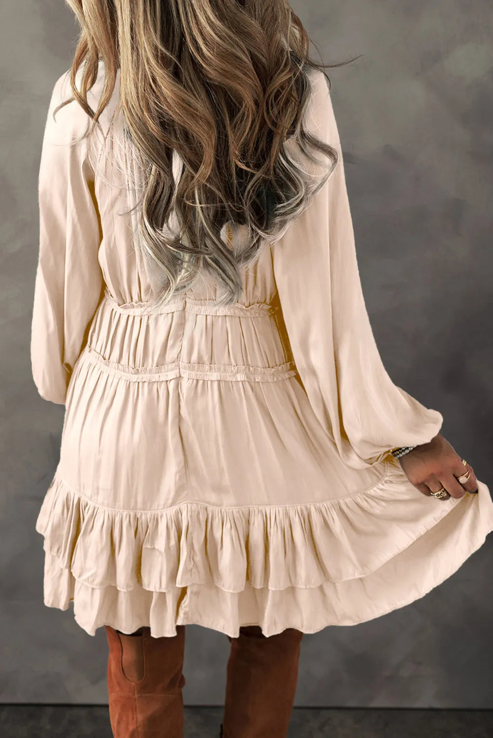 Frill Ruffled V-Neck Long Sleeve Mini Dress  Trendsi   