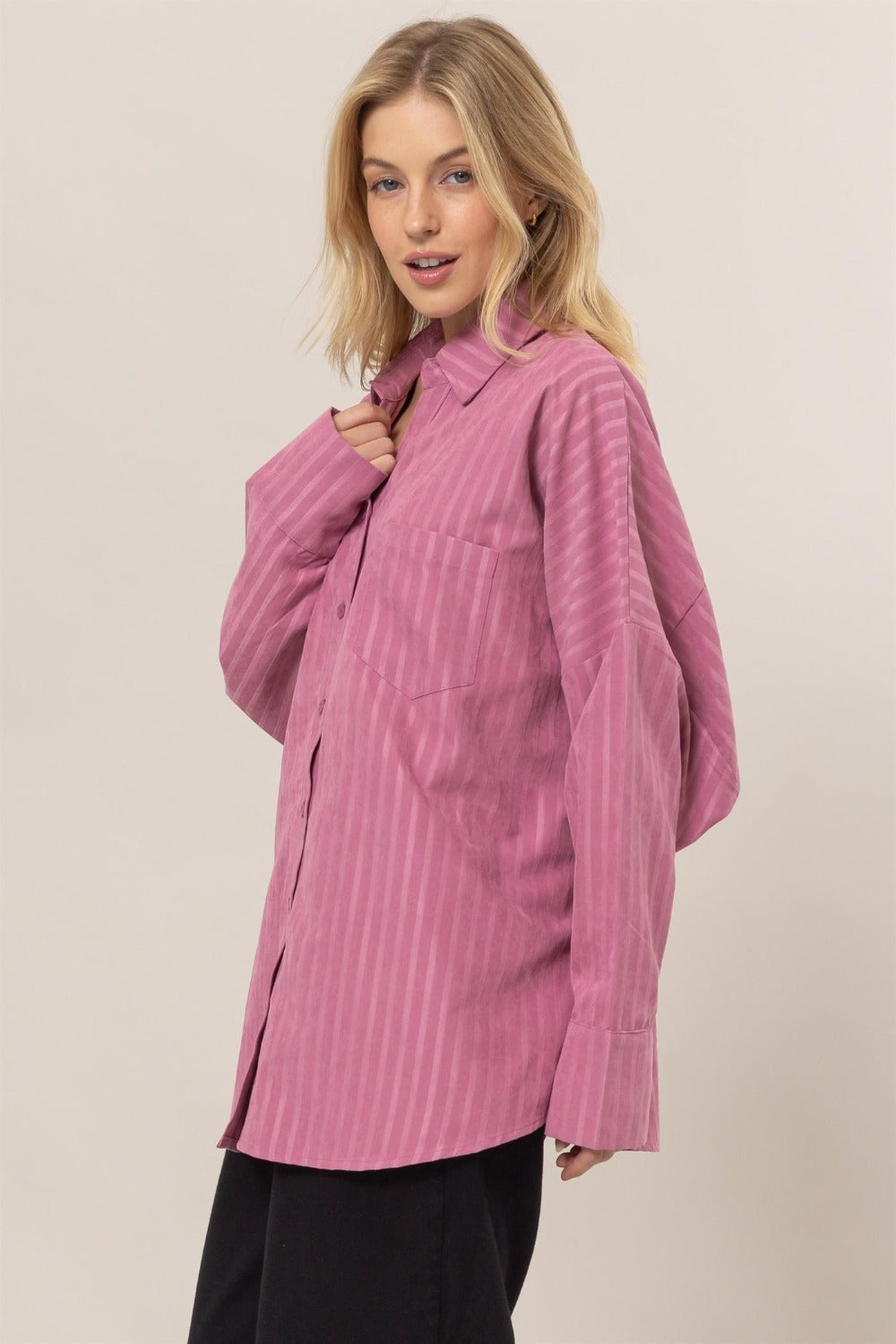 HYFVE Stripe Button Down Long Sleeve Oversized Shirt  Trendsi   