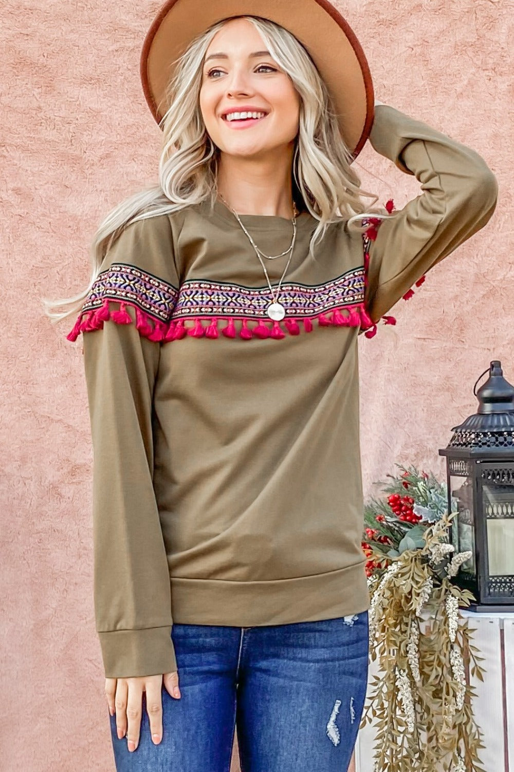 And The Why Ethnic Ribbon Tassel Trim Top  Trendsi   