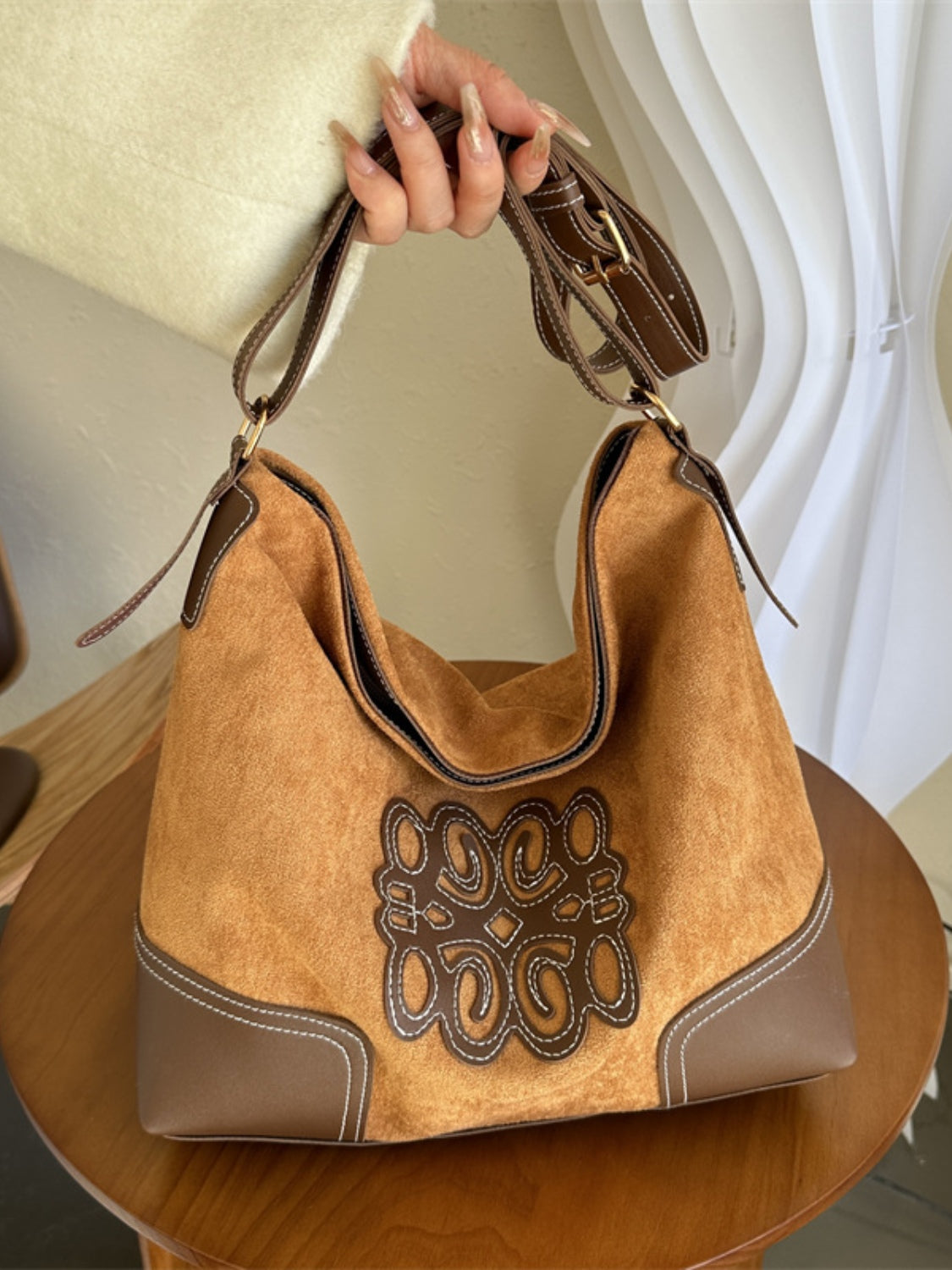 Suede Patch Adjustable Strap Tote Bag  Trendsi   