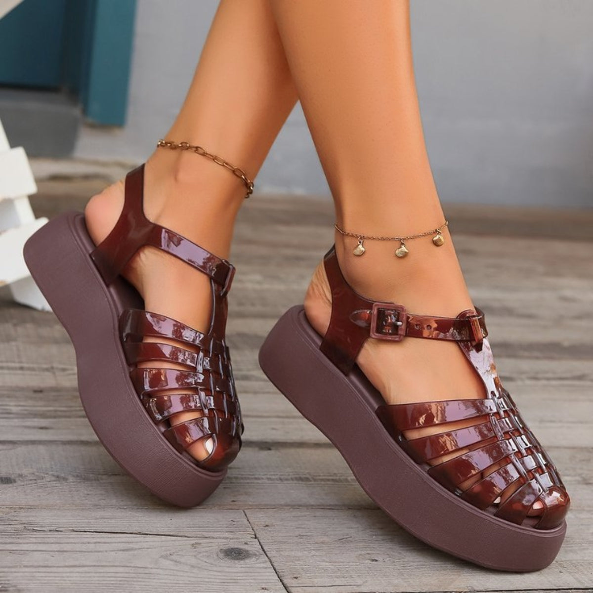 Plastic Woven Platform Sandals  Trendsi   