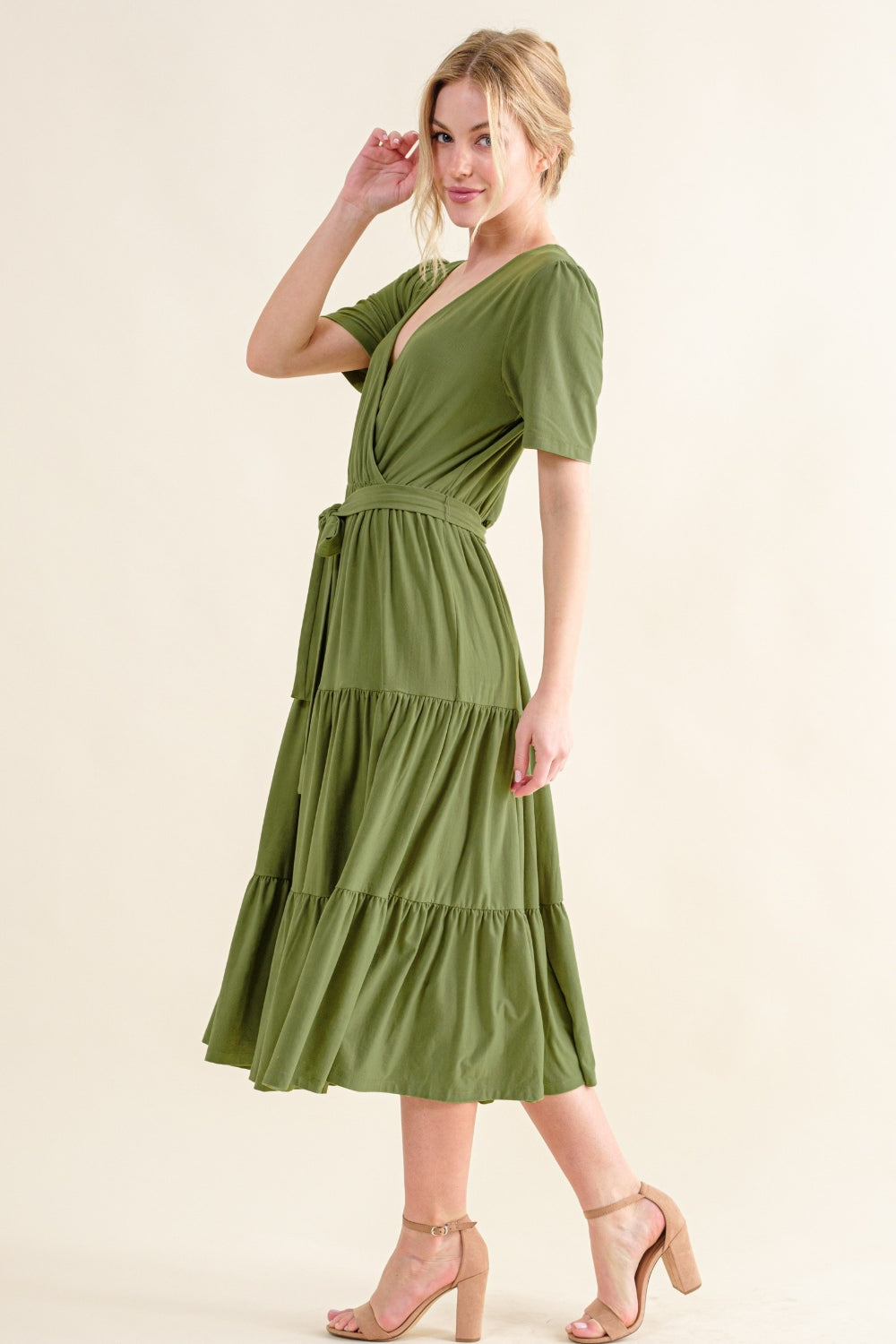 And The Why Soft Short Sleeve Tiered Midi Dress  Trendsi   