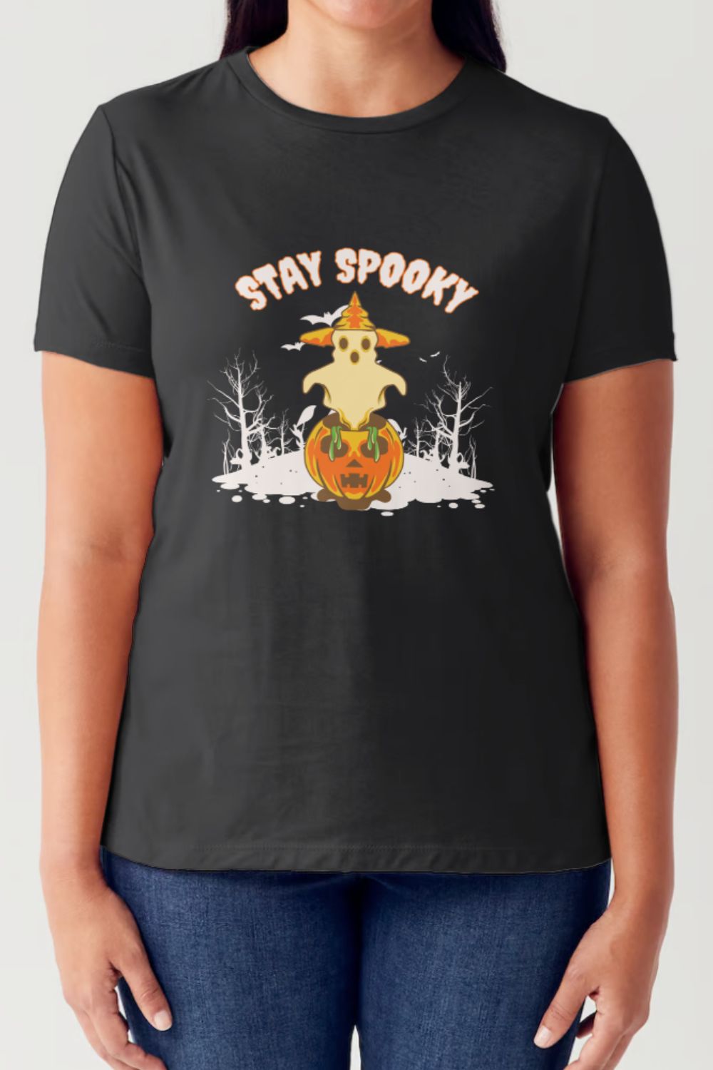 Simply Love Full Size STAY SPOOKY Graphic Round Neck Short Sleeve Tubular T-Shirt T-Shirt Trendsi Black S 