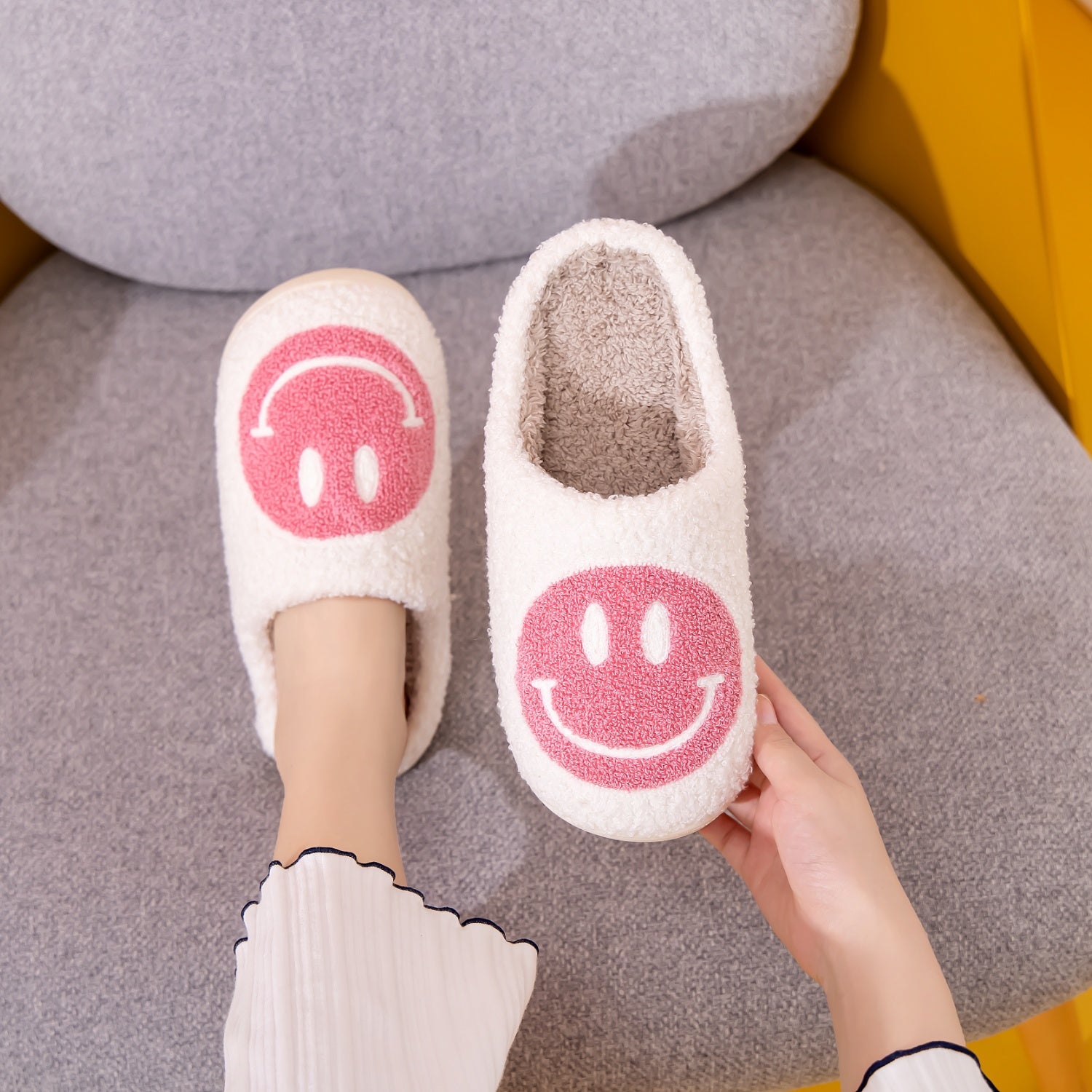 Melody Smiley Face Slippers  Trendsi WHITE/PINK S 