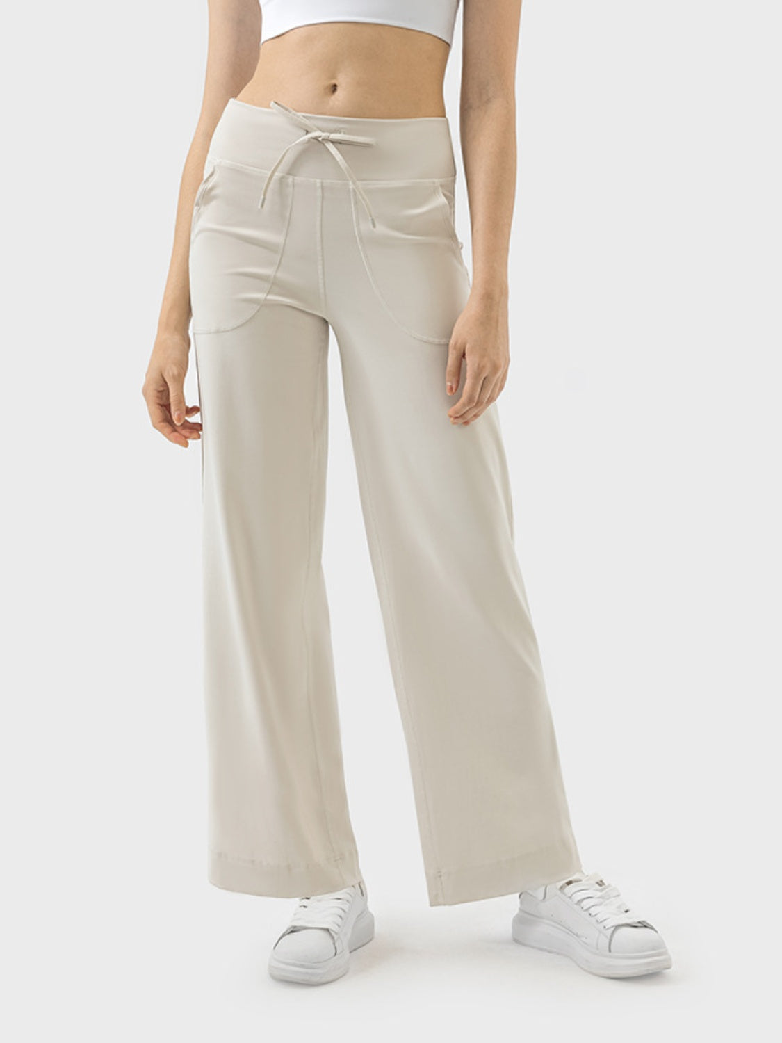 Millennia Drawstring Active Pants with Pockets  Trendsi Cream 4 