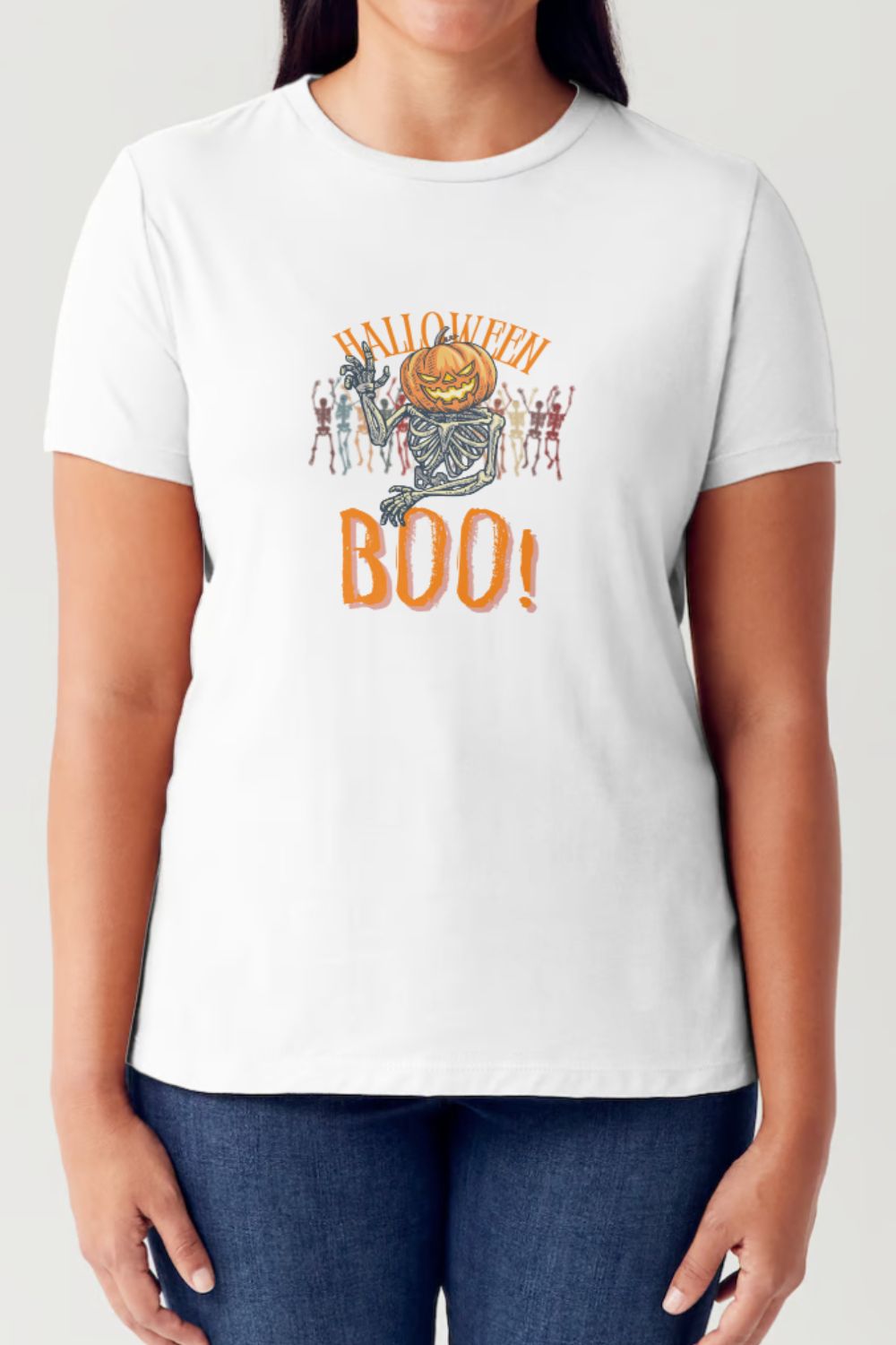 Simply Love Full Size Pumpkin Skeleton Graphic Short Sleeve Tubular T-Shirt T-Shirt Trendsi White S 