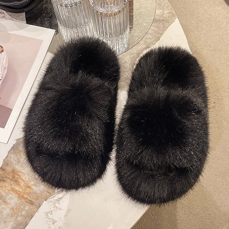 Fuzzy Open Toe Platform Slippers  Trendsi Black 35(US4) 