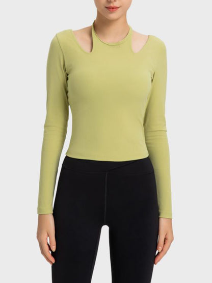 Millennia Halter Neck Long Sleeve Sporty Top  Trendsi Yellow-Green 4 