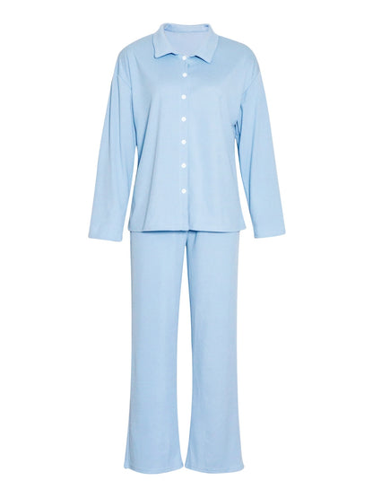 Collared Neck Long Sleeve Top and Drawstring Pants Set  Trendsi Light Blue XS 