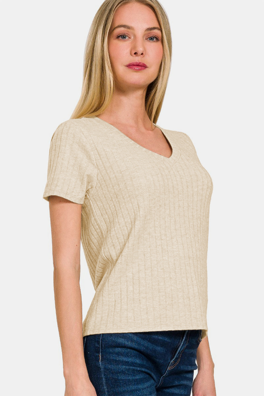 Zenana Ribbed Short Sleeve T-Shirt  Trendsi   