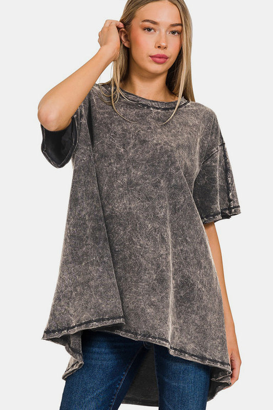 Zenana Round Neck Dropped Shoulder Blouse  Trendsi ASHBLACK S/M 