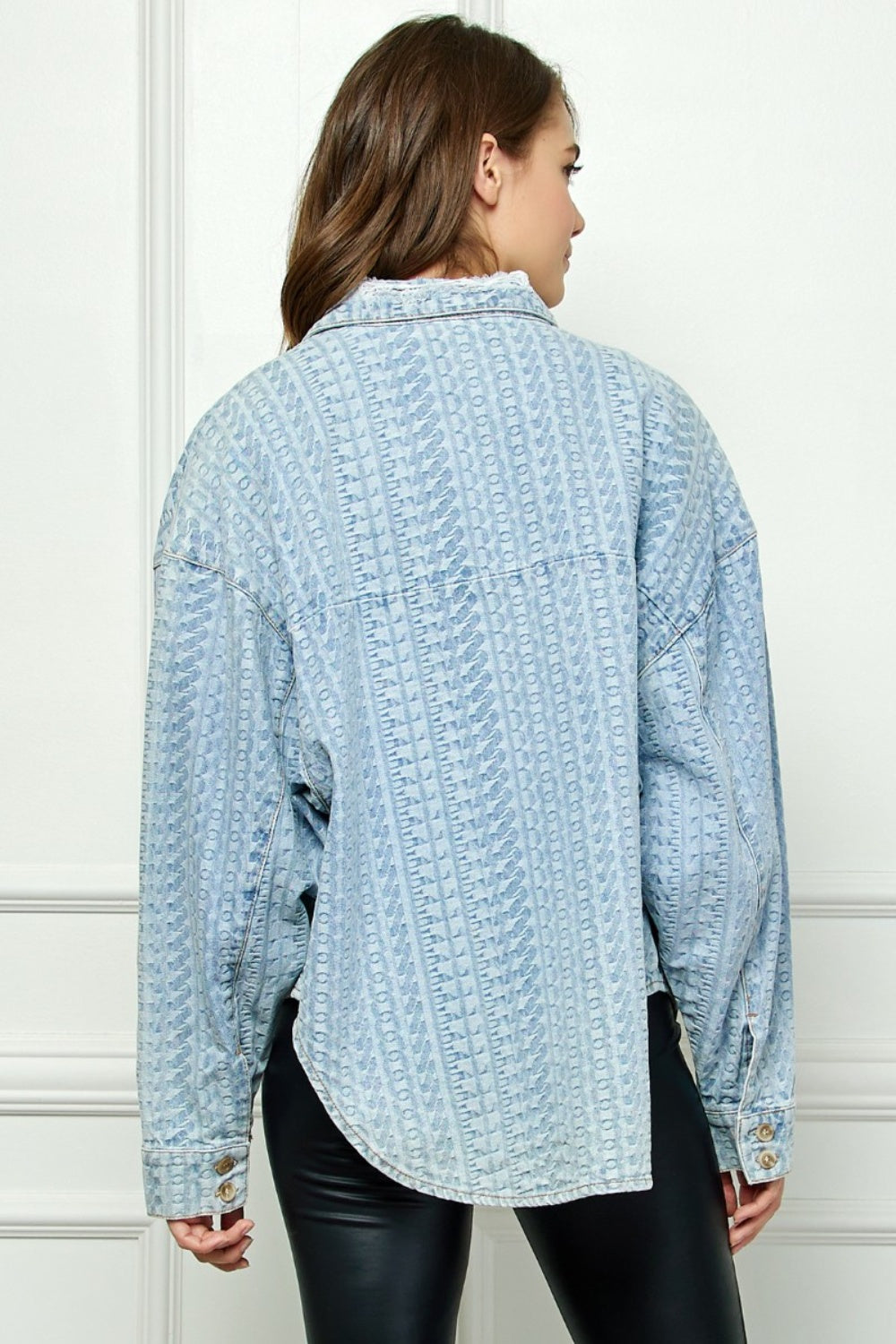 Veveret Button Up Dropped Shoulder Denim Top  Trendsi   