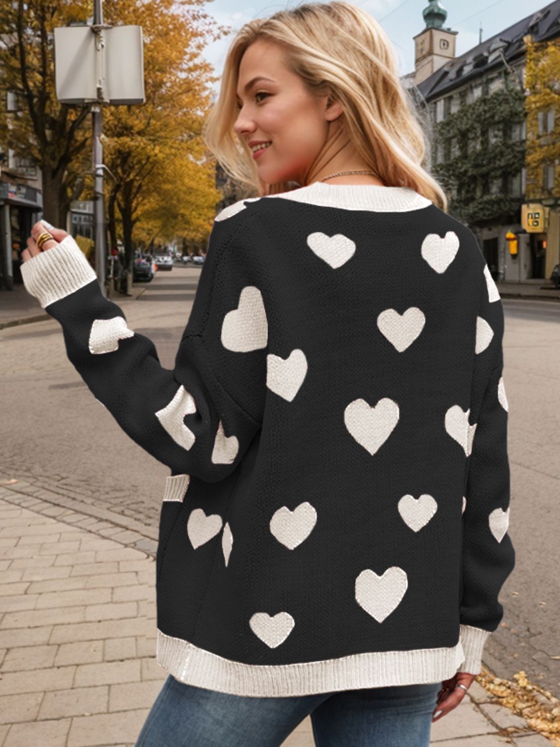 Heart Button Up Dropped Shoulder Long Sleeve Cardigan  Trendsi   