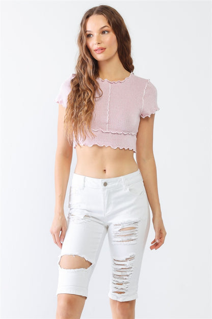 LITZ LA Distressed Bermuda Denim Shorts  Trendsi White 26 