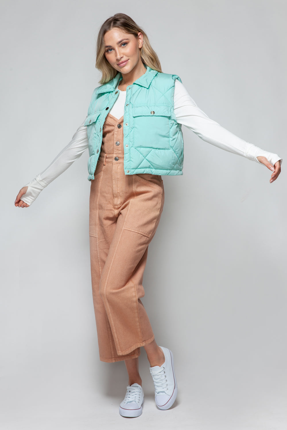 Snobbish Snap Down Quilted Crop Vest  Trendsi   