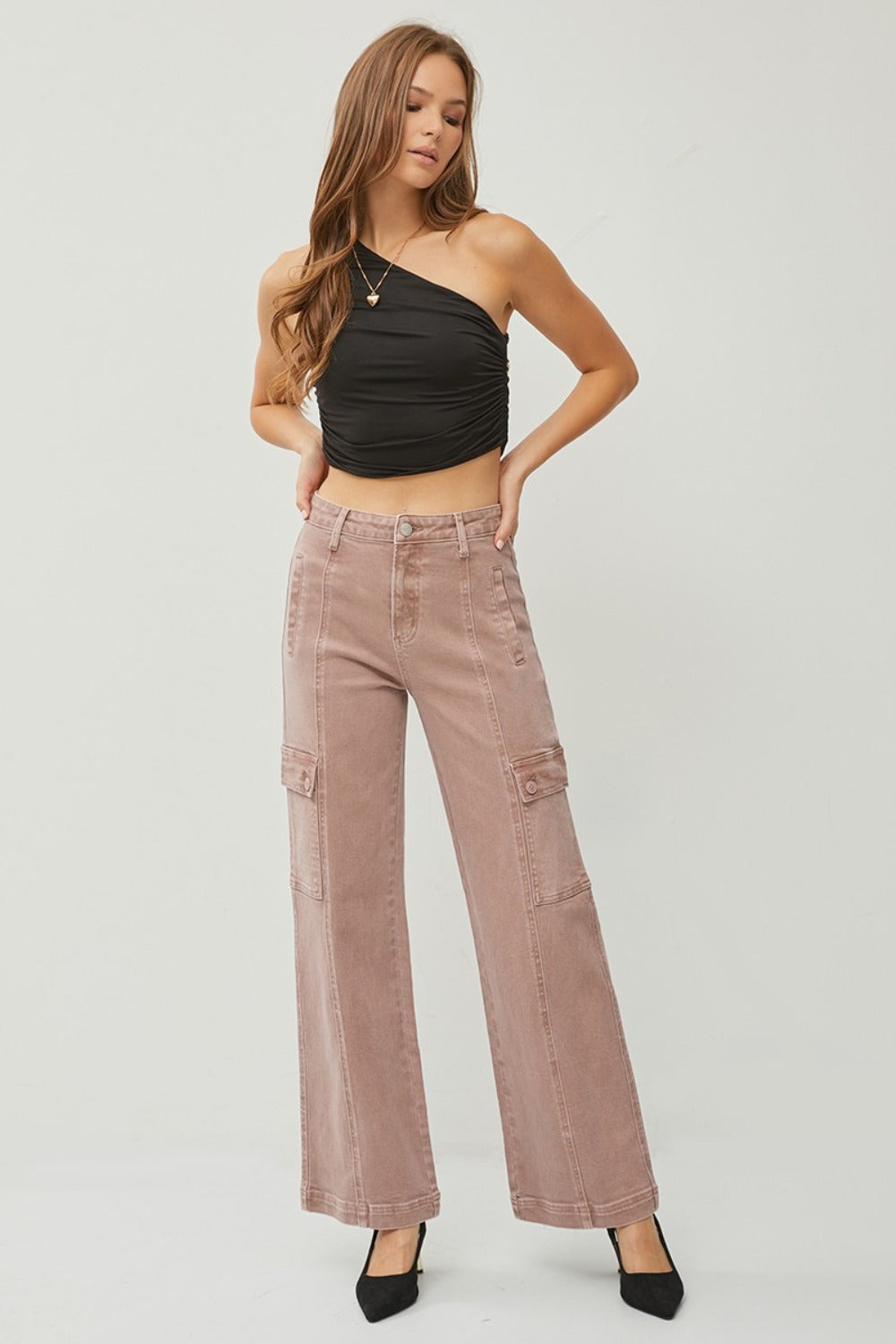 RISEN Full Size High Rise Wide Leg Cargo Jeans  Trendsi   