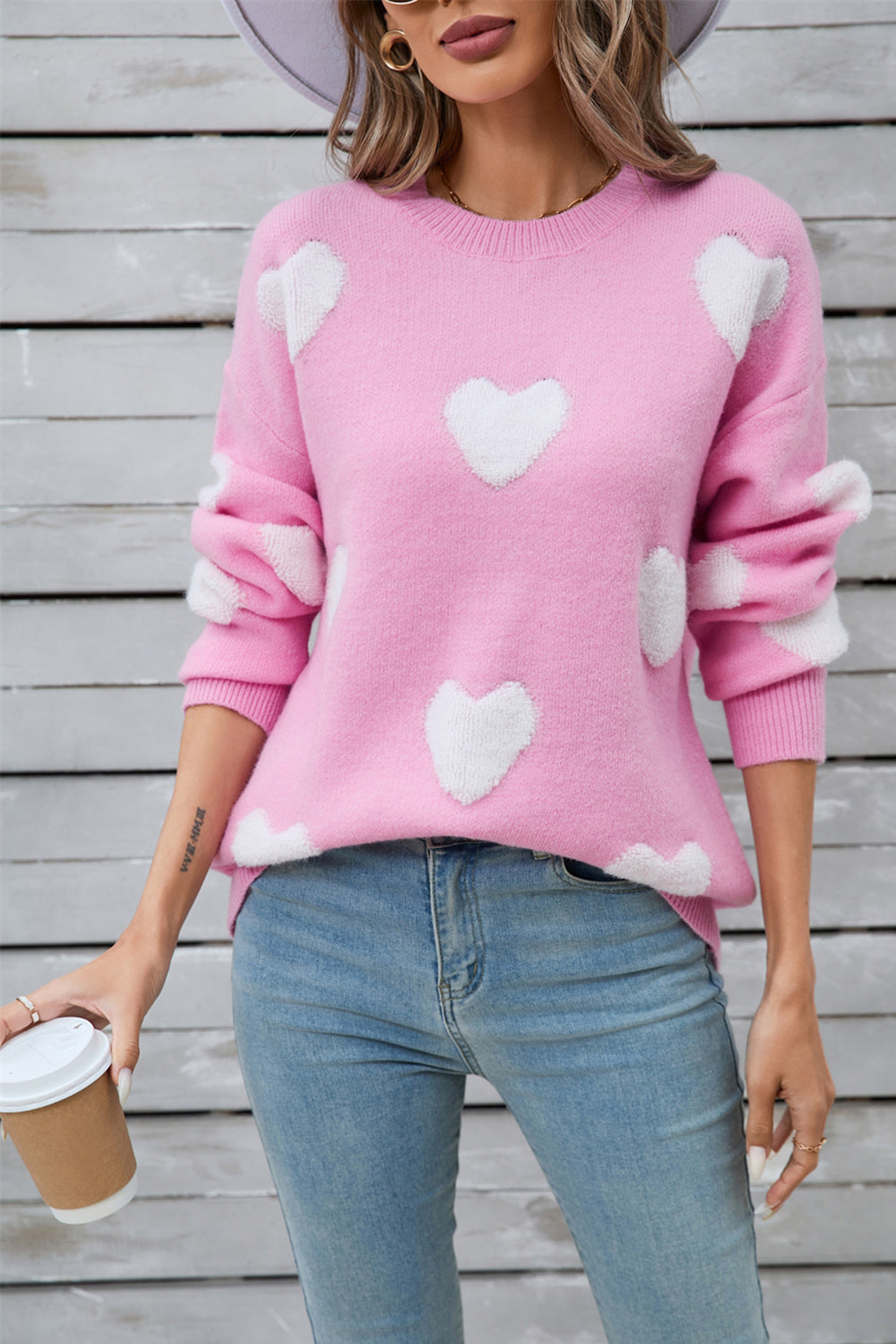 Angel Wings Heart Round Neck Long Sleeve Sweater  Trendsi   