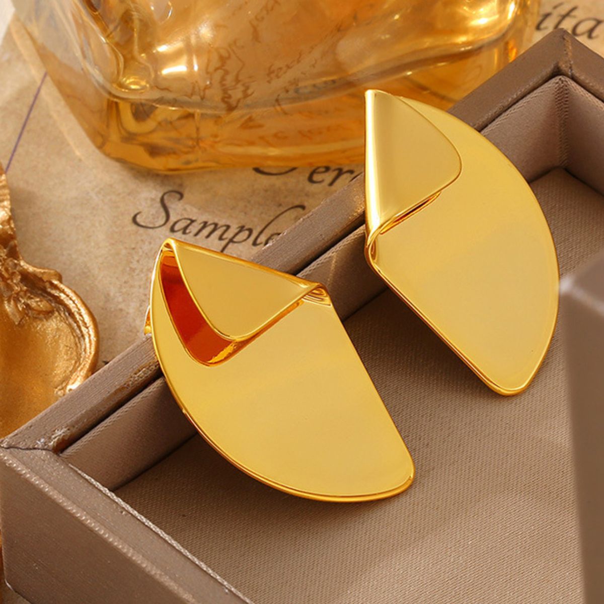 18K Gold-Plated Irregular Fan-Shaped Earrings  Trendsi   