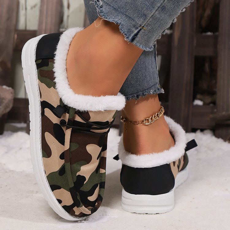 Fuzzy Camouflage Round Toe Boots  Trendsi   