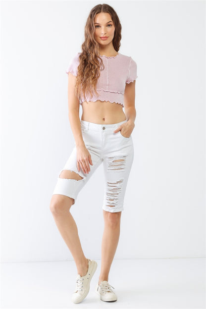 LITZ LA Distressed Bermuda Denim Shorts  Trendsi   