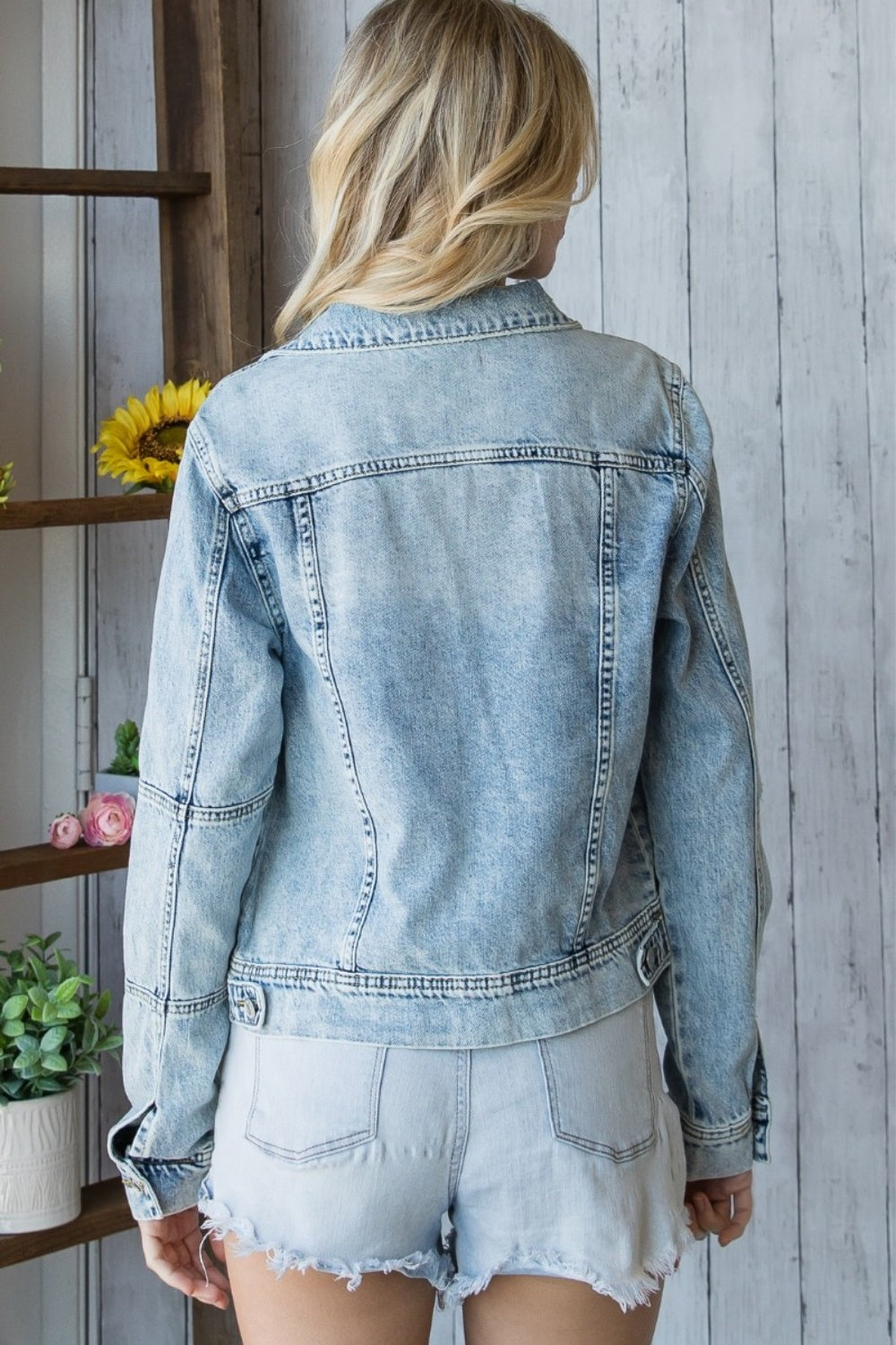 Veveret Distressed Button Up Denim Jacket  Trendsi   