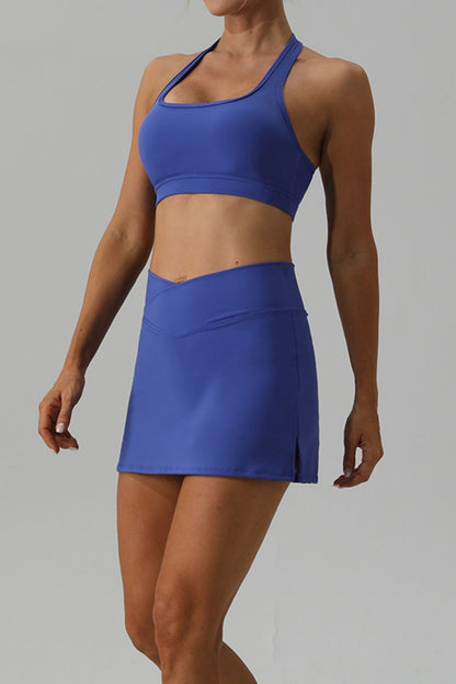 Halter Neck Tank and Slit Skirt Active Set  Trendsi   