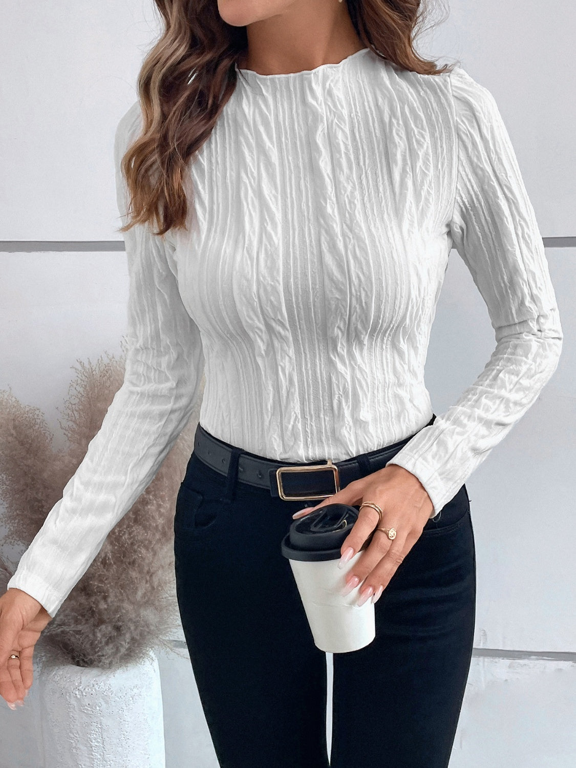 Mock Neck Long Sleeve Top  Trendsi   