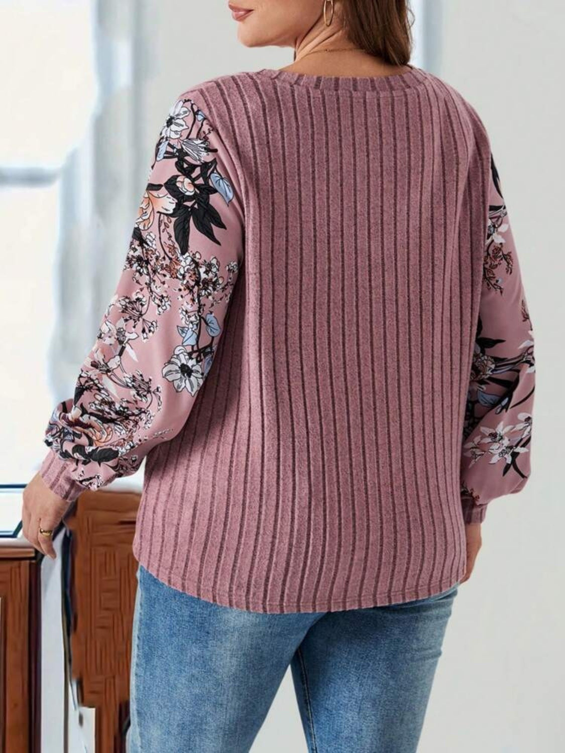 Plus Size Printed V-Neck Long Sleeve T-Shirt  Trendsi   