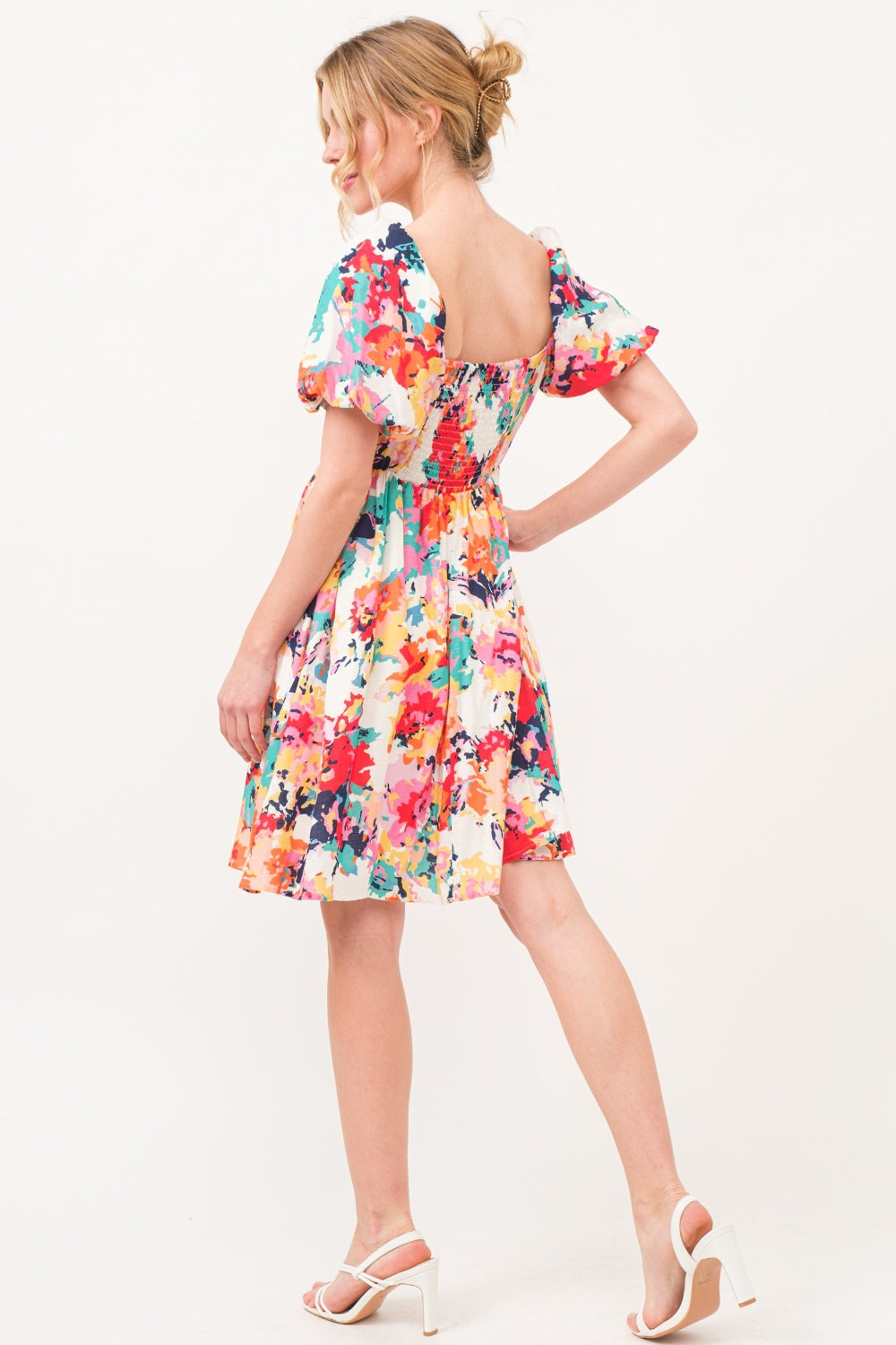 And The Why Square Neck Puff Sleeve Floral Dress  Trendsi   