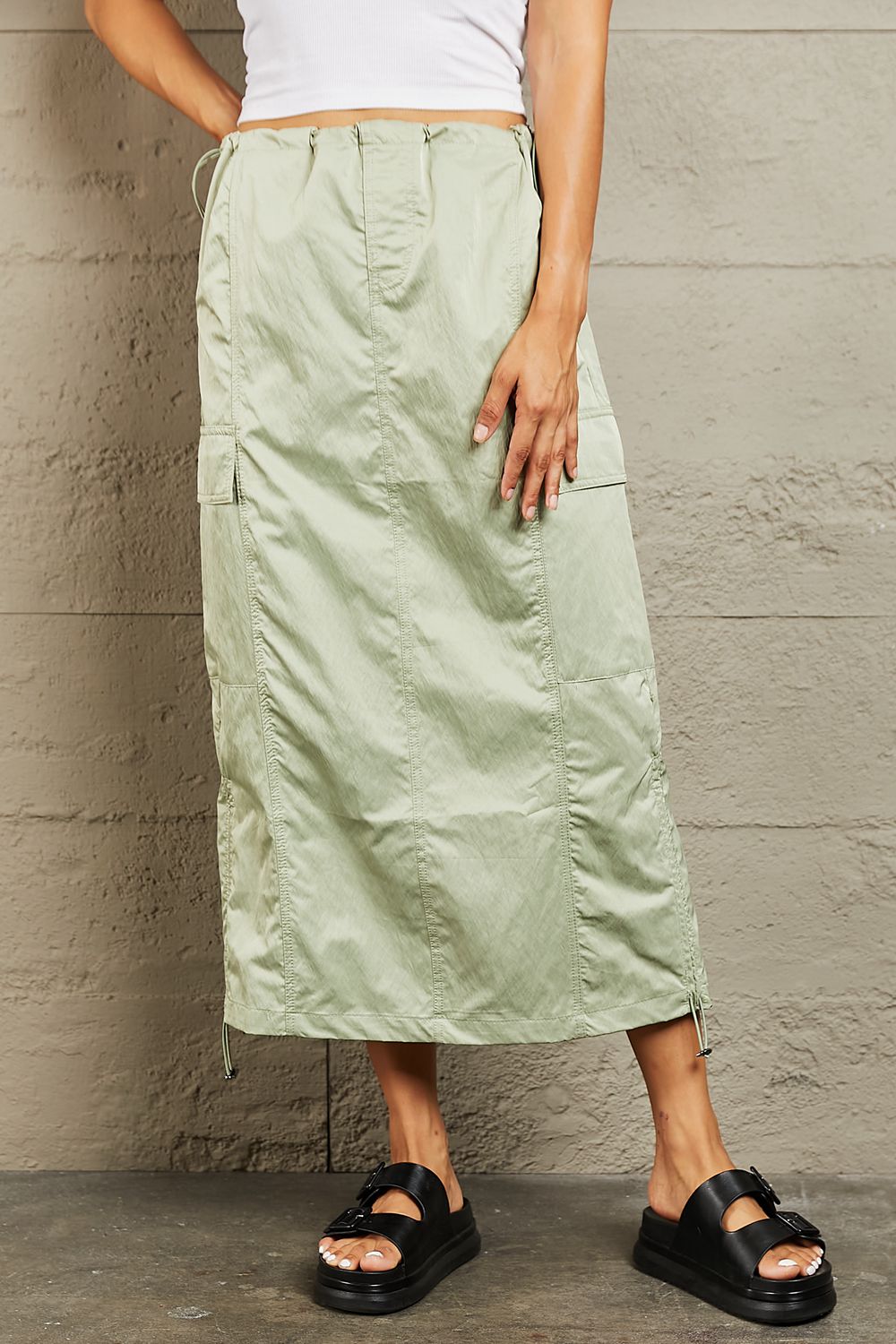 HYFVE Just In Time High Waisted Cargo Midi Skirt  Trendsi Light Green S 