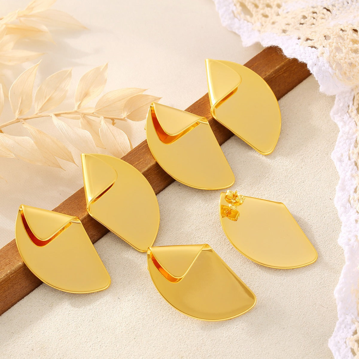 18K Gold-Plated Irregular Fan-Shaped Earrings  Trendsi   