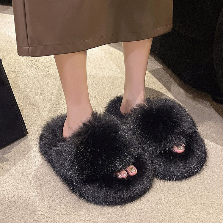 Fuzzy Open Toe Platform Slippers  Trendsi   