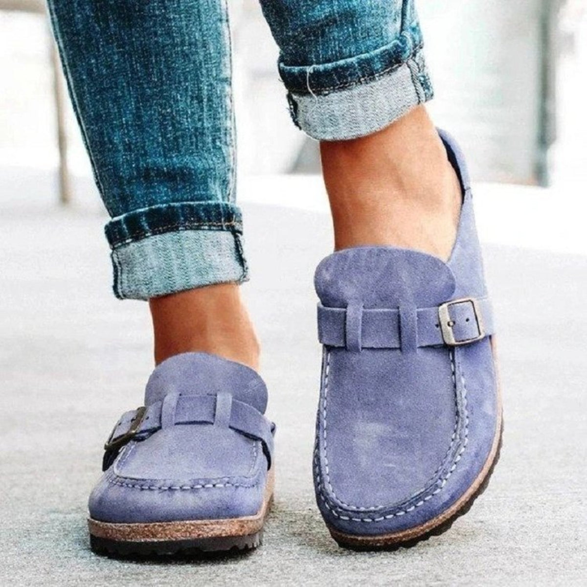 Round Toe Low Heel Buckle Loafers  Trendsi Blue Purple 35(US4) 